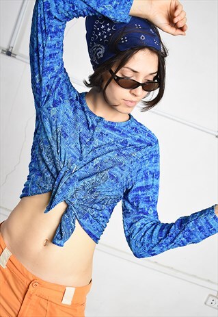VINTAGE Y2K EASTERN INSPIRED BOHO FESTIVAL SHIRT TOP IN BLUE