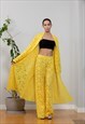 Yellow Lace Kimono and Palazzo Pants Set