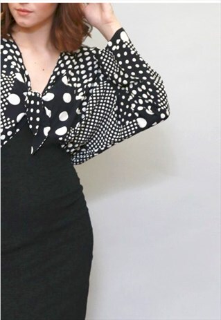 VINTAGE 1980'S BLACK & WHITE POLKA DOT BATWING MINI DRESS