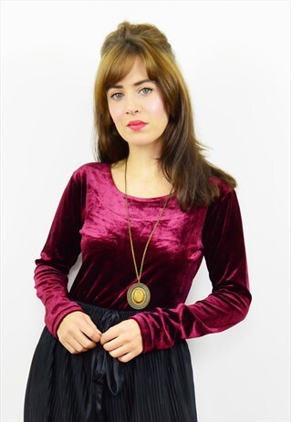 VINTAGE 90S MAROON VELVET LONG SLEEVED BODYSUIT