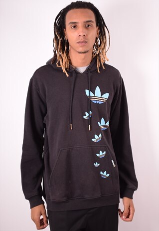 ADIDAS MENS VINTAGE HOODIE SWEATER XL BLACK 90S