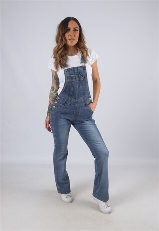VINTAGE DENIM DUNGAREES BOOTCUT FLARED LEG UK 8 XS (K4C)