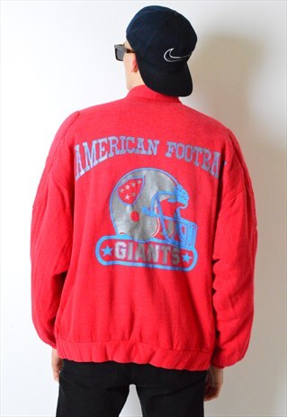 VINTAGE 80S RED AMERICAN FOOTBALL GIANTS 1/4 BUTTON JACKET