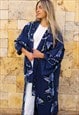 LONG KIMONO IN BLUE WITH BUTTERFLY PRINT