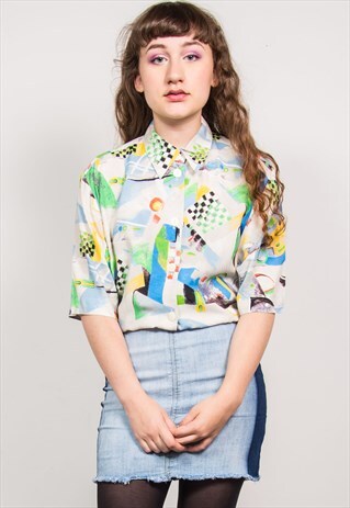 VINTAGE 90'S COLOURFUL ABSTRACT PATTERN SHORT SLEEVE SHIRT