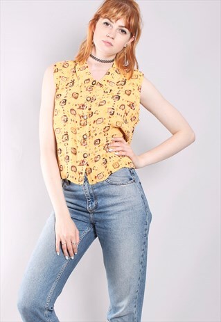 VINTAGE 80S ABSTRACT PATTERNED CROPPED BUTTON TOP