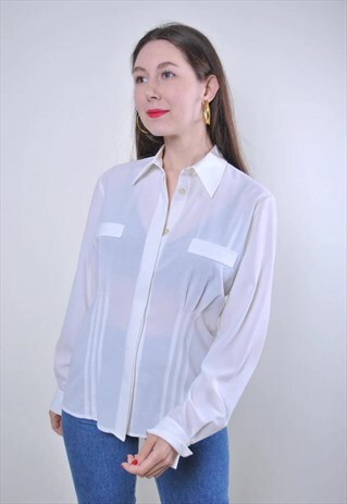 Women vintage white evening suit formal blouse for work 