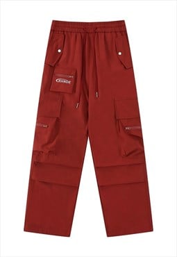 Skater joggers cargo pocket pants utility rave trousers red