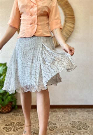 90'S VINTAGE GREY AND PINK POLKADOT SKIRT