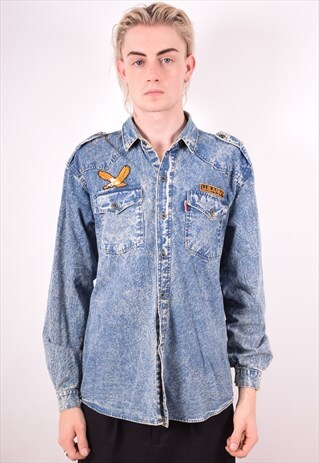 MENS VINTAGE DENIM SHIRT MEDIUM BLUE 90S