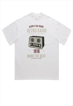 Retro radio t-shirt vintage poster print tee 90s raver top 