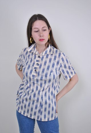 80S NATIVE PRINT BOHO BLOUSE, VINTAGE HERITAGE ETHNO SHIRT