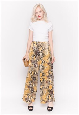 Silky Wide Leg Trousers in Yellow Snake Print