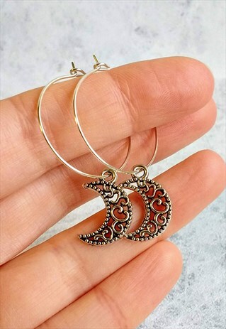 CELESTIAL SWIRLY MOON HOOP EARRINGS