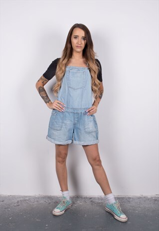 VINTAGE BLUE DENIM SHORT DUNGAREES