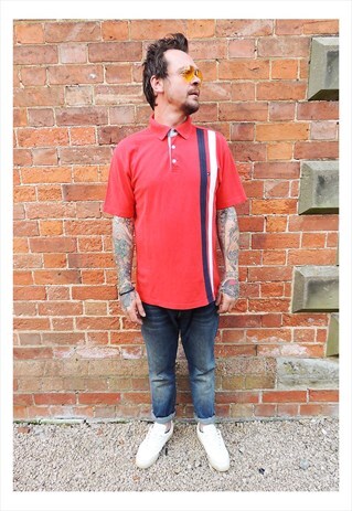 VINTAGE 90'S RED PREPPY STRIPE CLASSIC POLO TOP
