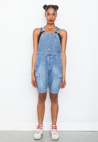 VINTAGE 90'S LIGHT BLUE DENIM SHORT DUNGAREES