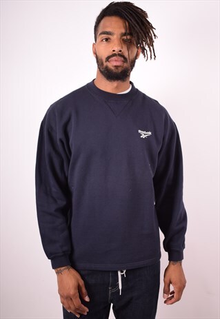 REEBOK MENS VINTAGE SWEATSHIRT JUMPER XS NAVY BLUE 90S
