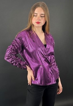 80's Vintage Purple Metallic Ruched Sleeve Evening Jacket