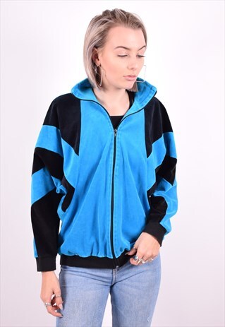 WOMENS VINTAGE TRACKSUIT TOP JACKET LARGE BLUE 90'S