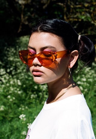 TRANSPARENT CAT EYE ORANGE COLOURED SUNGLASSES