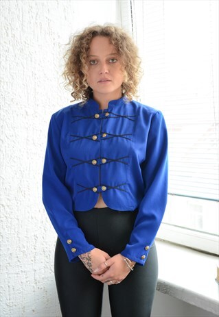 VINTAGE 80'S BLUE DOUBLE BREASTED STYLE CROPPED JACKET