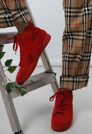 VINTAGE CHRISTIAN LOUBOUTIN SPIKE RED HIGH TOP SUEDE TRAINER
