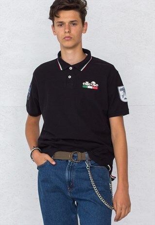 90S VINTAGE BLACK ELLESSE SHORT SLEEVE POLO SHIRT