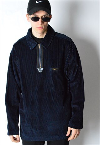 VINTAGE 90S NAVY BLUE 1/3 ZIPPER CORDUROY LONG SLEEVE SHIRT