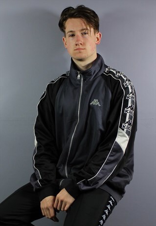 VINTAGE KAPPA TRACK JACKET IN NAVY WITH EMBROIDERED LOGO AND