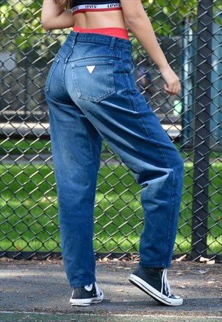 80S NAVY HIGH WAISTED GUESS RELAXED FIT MOM JEANS