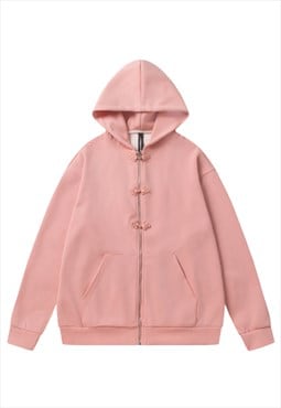 Castle print hoodie unusual zipper pullover retro top pink