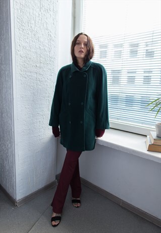 VINTAGE 70'S GREEN WOOL DOUBLE BREASTED COAT
