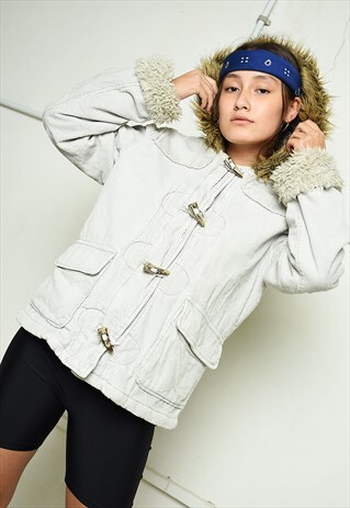 VINTAGE Y2K RETRO FAUX FUR SHERPA SHEARLING CORDUROY JACKET