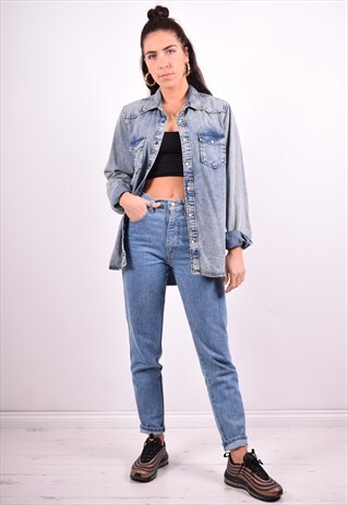 WOMENS VINTAGE DENIM SHIRT LARGE BLUE 90'S