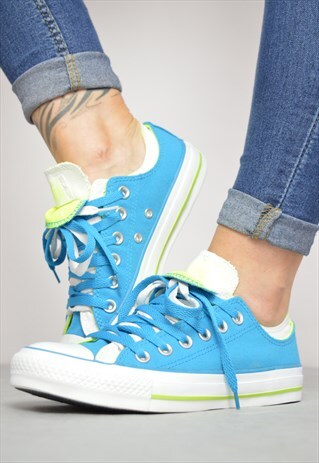 CONVERSE BLUE & FLUORESCENT YELLOW DOUBLE TONGUE OX SHOES