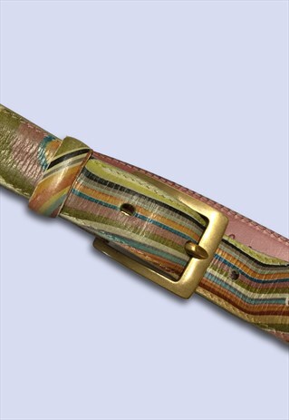 MULTICOLOURED SWIRL GENUINE LEATHER SKINNY BUCKLE BELT