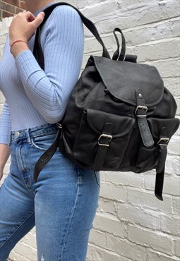Black Leather Classic Rucksack / Backpack