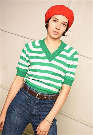 70'S RETRO STRIPED MOD KNIT PARIS CHIC TOP BLOUSE