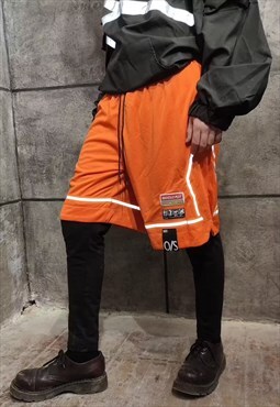 Premium reflective sports mesh luminous gym shorts in orange