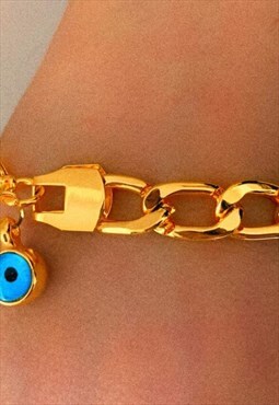 Arabella Evil Eye Cuban Chain Bracelet - Gold