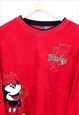 VINTAGE DISNEY MICKEY MOUSE FLEECE RED PULLOVER WITH LOGO 