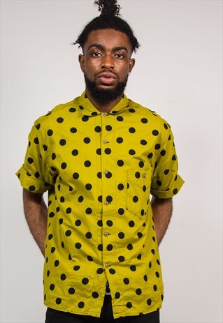 VINTAGE 90'S GREEN BLACK POLKA DOT SHORT SLEEVE SHIRT