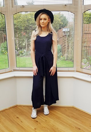 VINTAGE NAVY BLUE SLEEVELESS JUMPSUIT PLAYSUIT