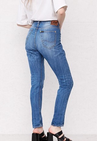 VINTAGE BLUE LEE HIGH WAISTED SKINNY FIT DENIM JEANS