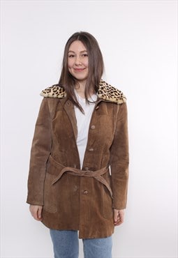 Leather trench coat 90s woman brown  jacket vintage overcoat