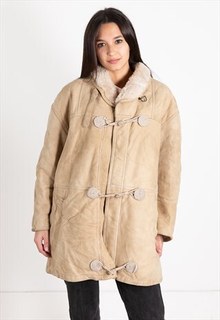 VINTAGE 80S SHEARLING COAT REAL LEATHER / S0589