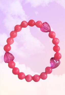 Crystal Love Hearts - Pink Jade Beaded Gemstone Bracelet