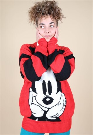 VINTAGE MICKEY MOUSE RED KNITTED OVERSIZED JUMPER