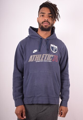 NIKE MENS VINTAGE HOODIE JUMPER LARGE NAVY BLUE 90S